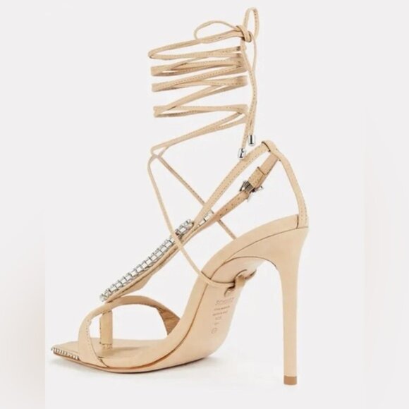 Schutz Leather Vikki Crystal Strappy Heels Sandals heels Beige Suede Crystal 6.5 - Picture 8 of 13